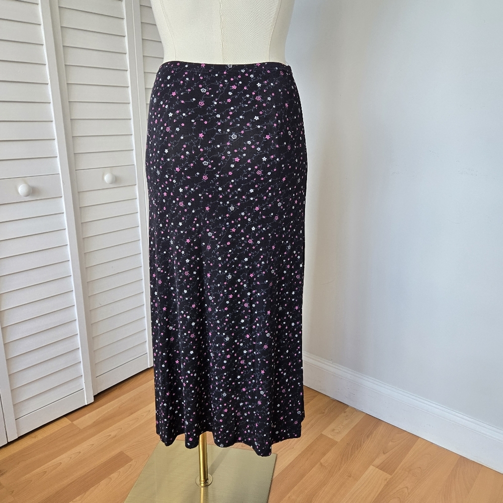 JM Collection Black Floral Stretch Maxi Skirt Size L Y2K 90s Boho Grunge Cottage - Picture 5 of 10